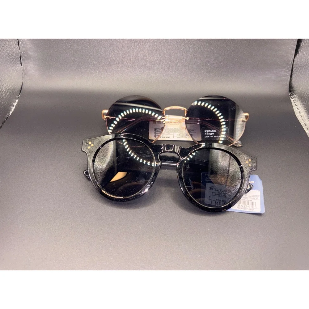 Universal Thread Wild Fable Sunglasses Set Black Round Rose Gold Rimless 2 Pack